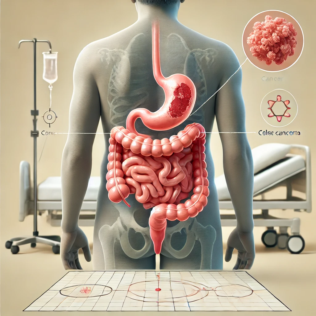 Paciente con cáncer de colon ilustración anatómica